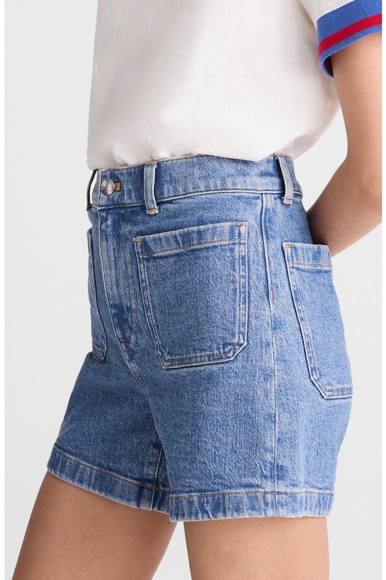 The Emmy Patch Pocket High Waist Denim Shorts, Alternate, color, MIDVALE WASH
