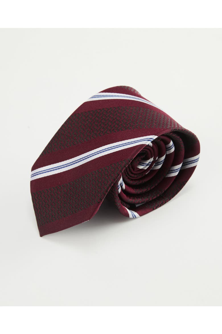 Oxford Weave Striped Silk Jacquard Tie, Main, color, Burgundy