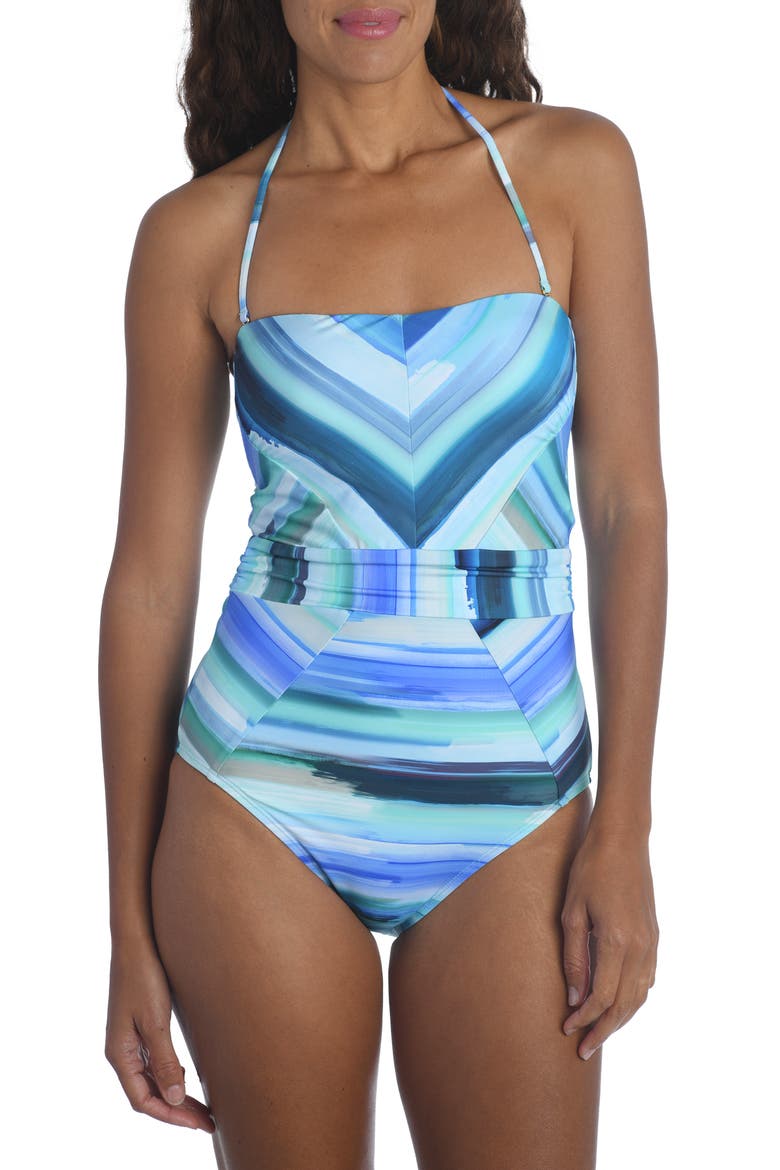 Ocean Tides Bandeau One-Piece Swimsuit, Main, color, PACIFIC BLUE