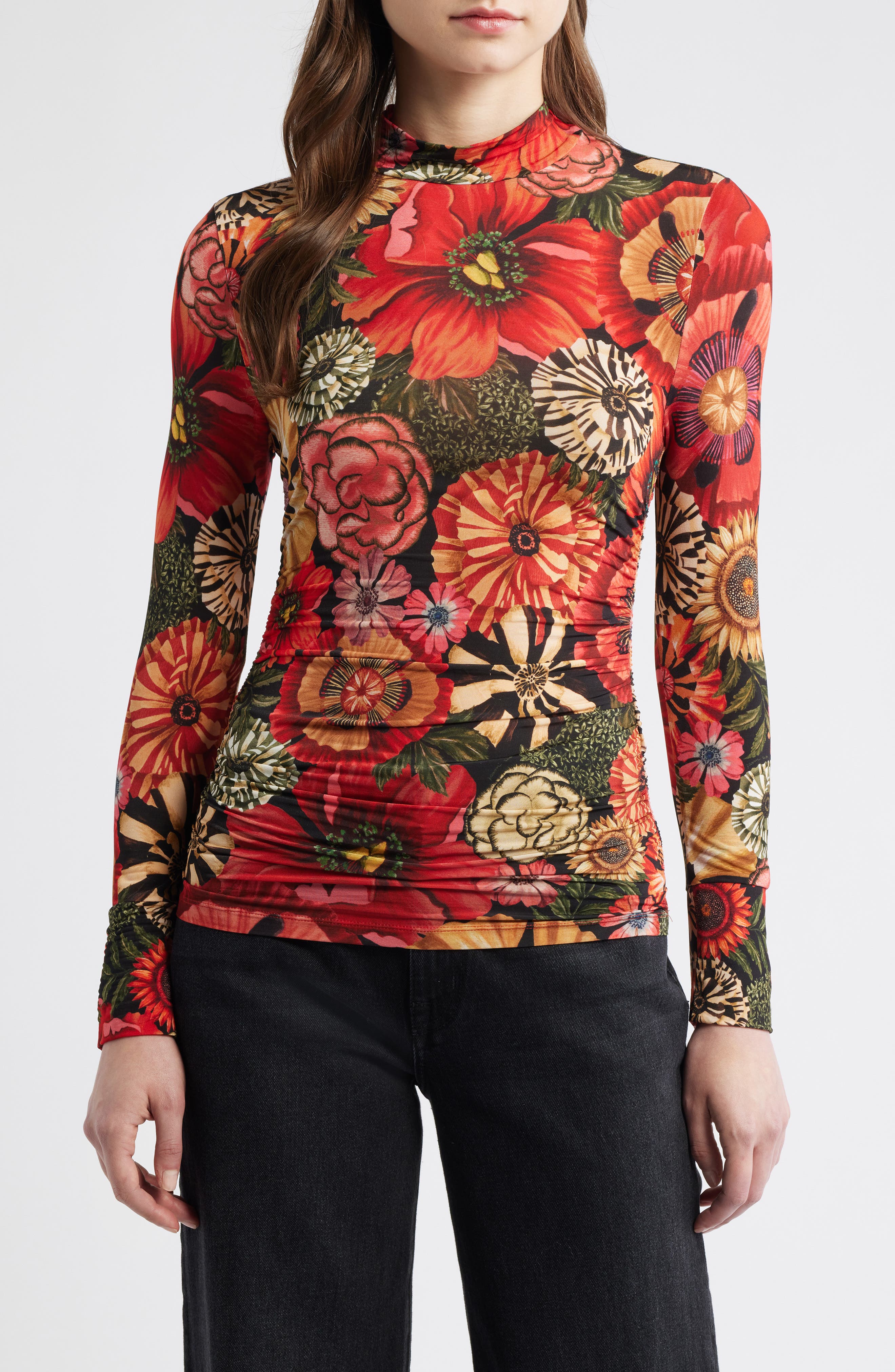 FARM Rio Flowershop Long Sleeve Mock Neck Jersey Top