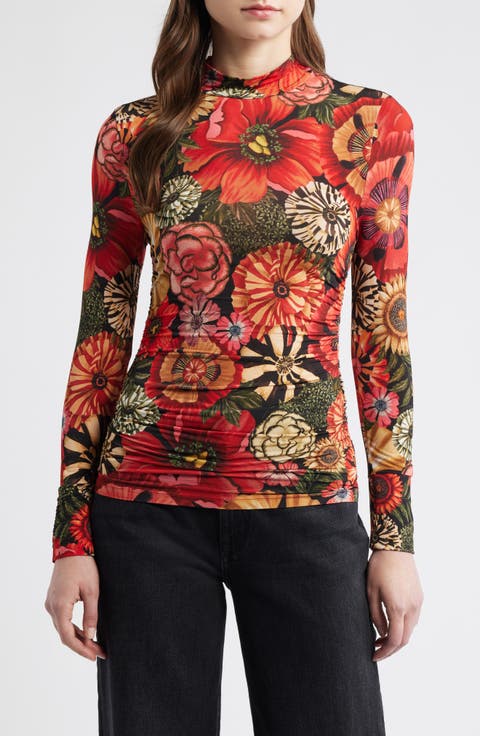 Flowershop Long Sleeve Mock Neck Jersey Top