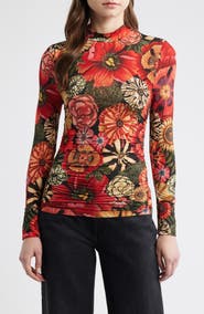 FARM Rio Flowershop Long Sleeve Mock Neck Jersey Top