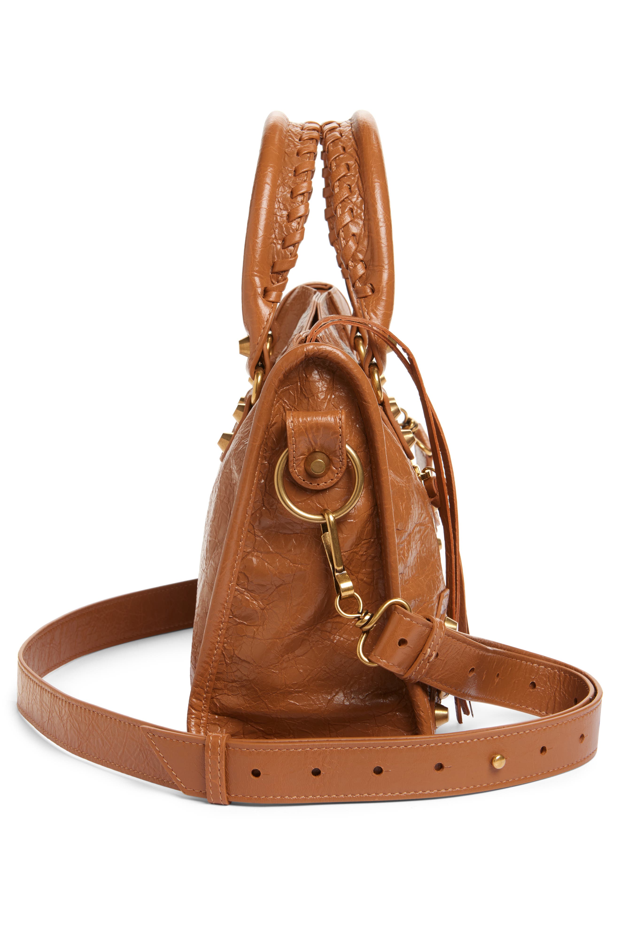 Balenciaga Small Le City Crinkle Leather Satchel, Alternate, color, 2630 Camel