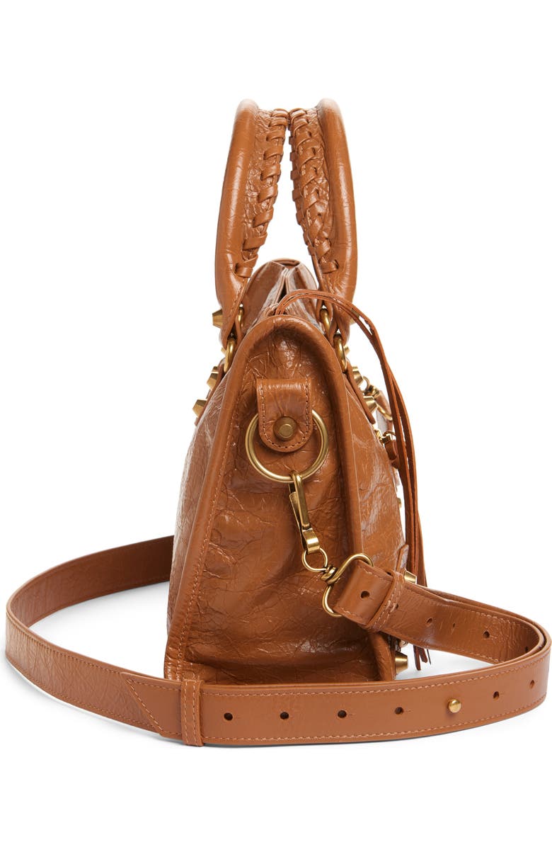 Balenciaga Small Le City Crinkle Leather Satchel, Alternate, color, 2630 Camel
