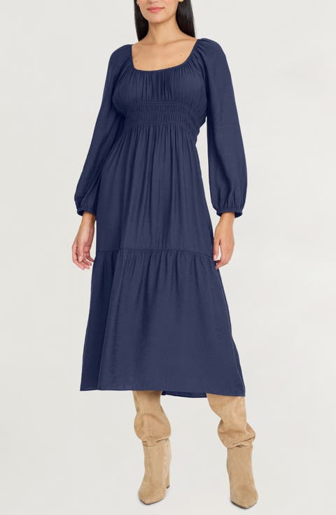 Long Sleeve Smocked Midi Dress