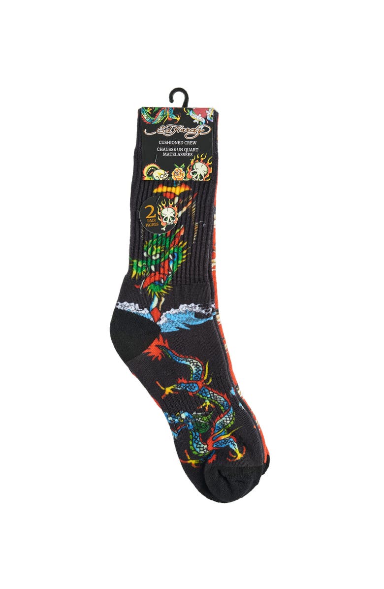 Ed Hardy Dragon 360 Print Full Cushion Crew Sock 2-Pack, Alternate, color, Red