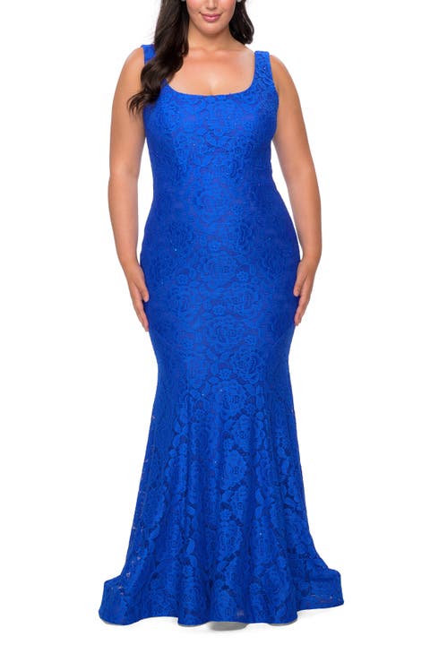 Stretch Lace Plus Size Gown with Beading
