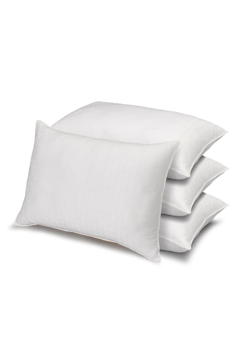 Set of 4 White Windowpane 100% Cotton Dobby Gel Filled Side/Back Sleeper Pillows, Main, color, WHITE