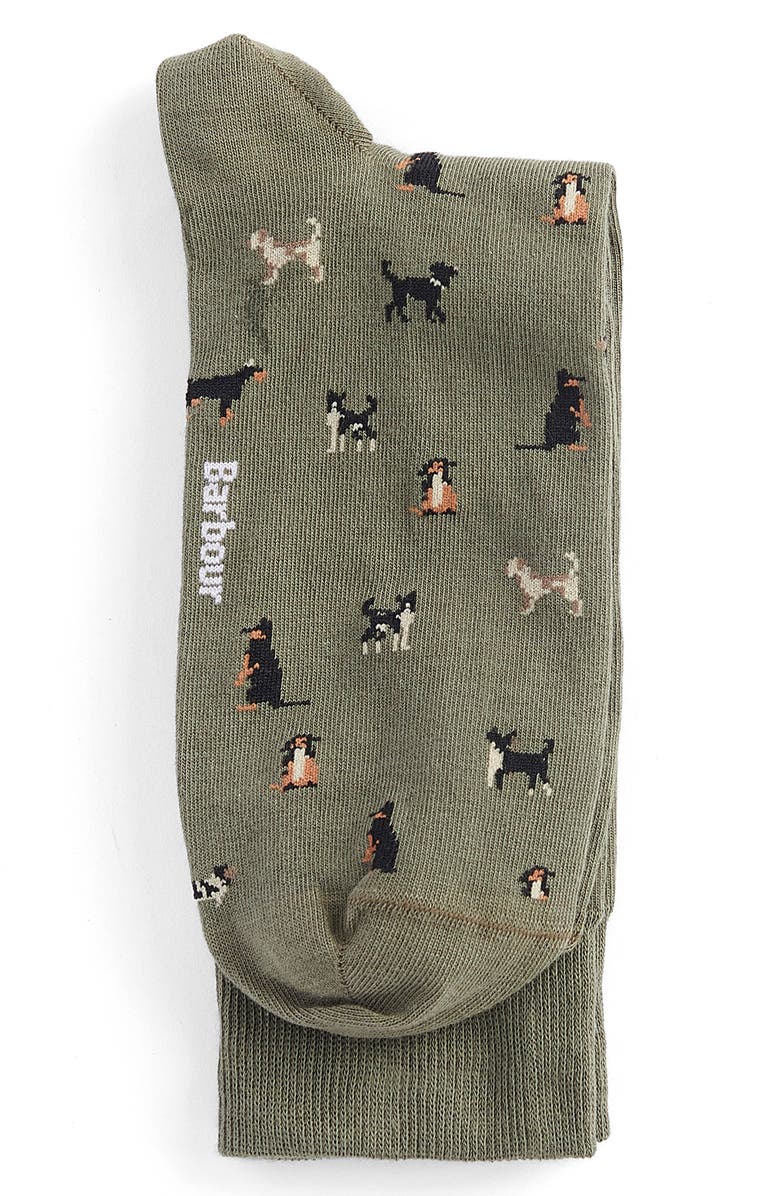 Barbour Mavin Dog Cotton Blend Crew Socks, Alternate, color, Mid Olive/ Dog