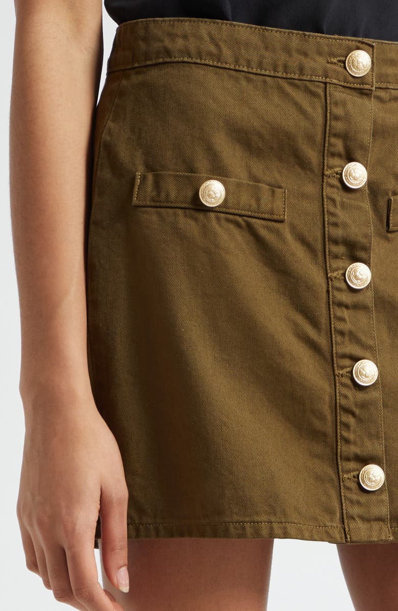 L'AGENCE Kris Button Front Cotton A-Line Miniskirt, Alternate, color, Olive Grove