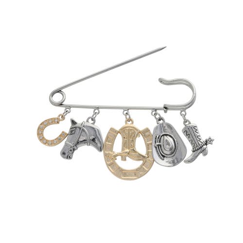 Jessica Simpson Mixed Metal Rodeo Charm Safety Pin Brooch In Silver