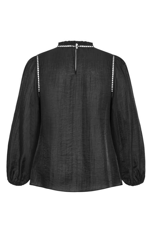 City Chic Lorelai Open Stitch Satin Top In Black