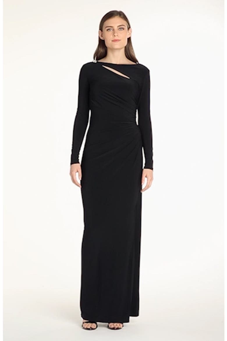 Cutout Matte Jersey Gown, Alternate, color, BLACK