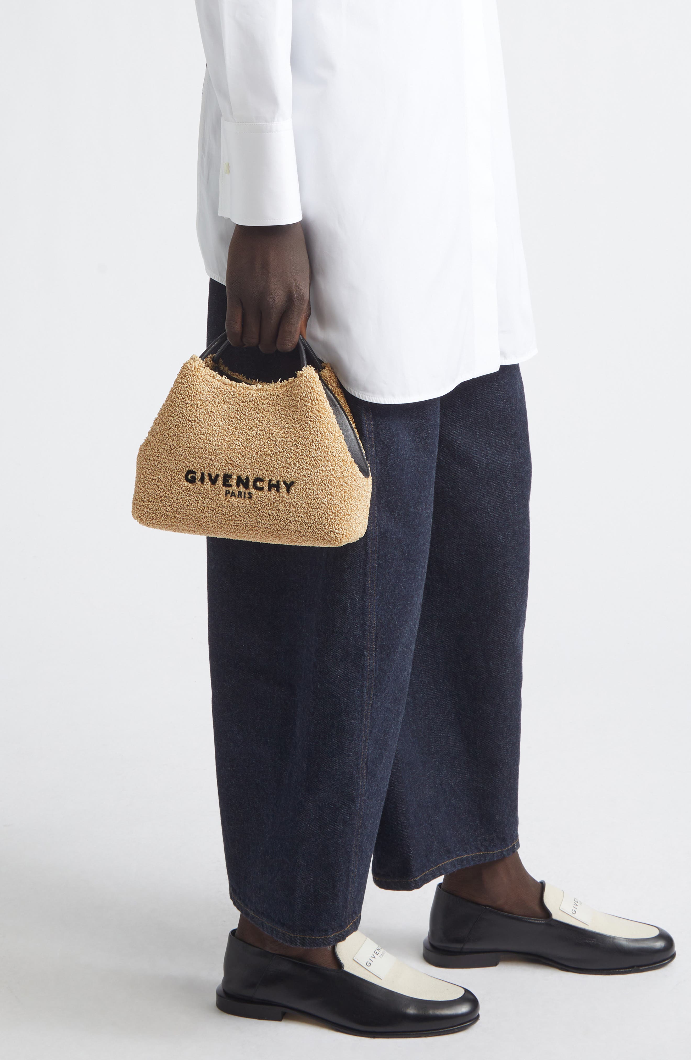 Givenchy Nano Facet Straw & Leather Top Handle Bag, Alternate, color, Natural