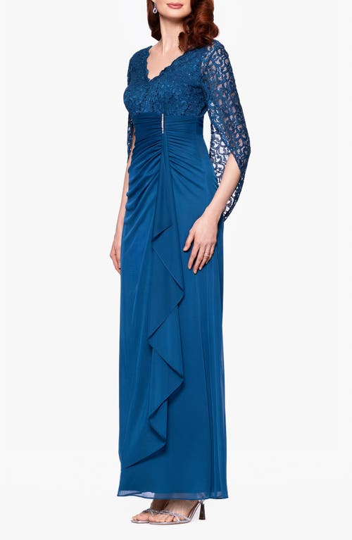 Betsy & Adam Lace & Sequin Gown In Peacock