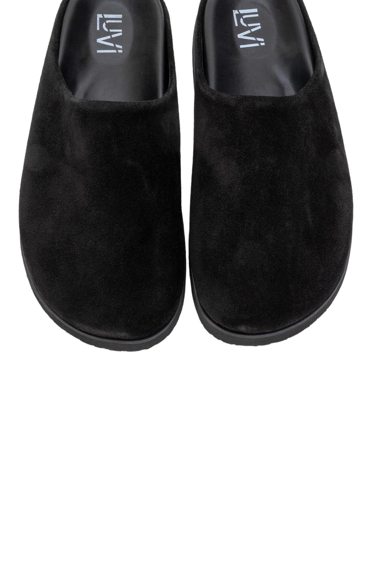 Forever 
Always Shoes Space Suede Leather Slide Sandal, Alternate, color, Black Leather