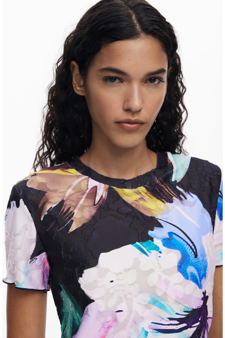 Texture Floral Top, Alternate, color, BLACK
