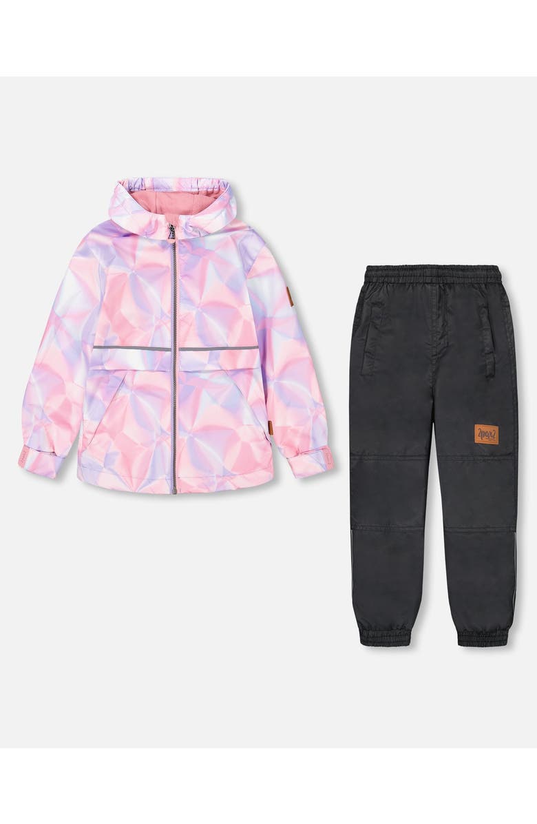 Deux par Deux Little Girl's Two Piece Printed Coat And Pant Mid-Season Set Printed Foil Pastel And Black, Main, color, 