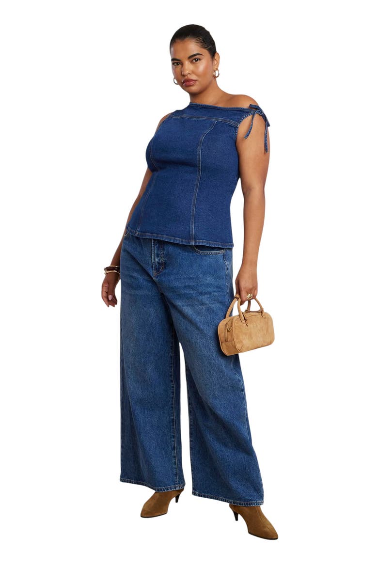 Asym Denim Top, Alternate, color, MEDIUM WASH