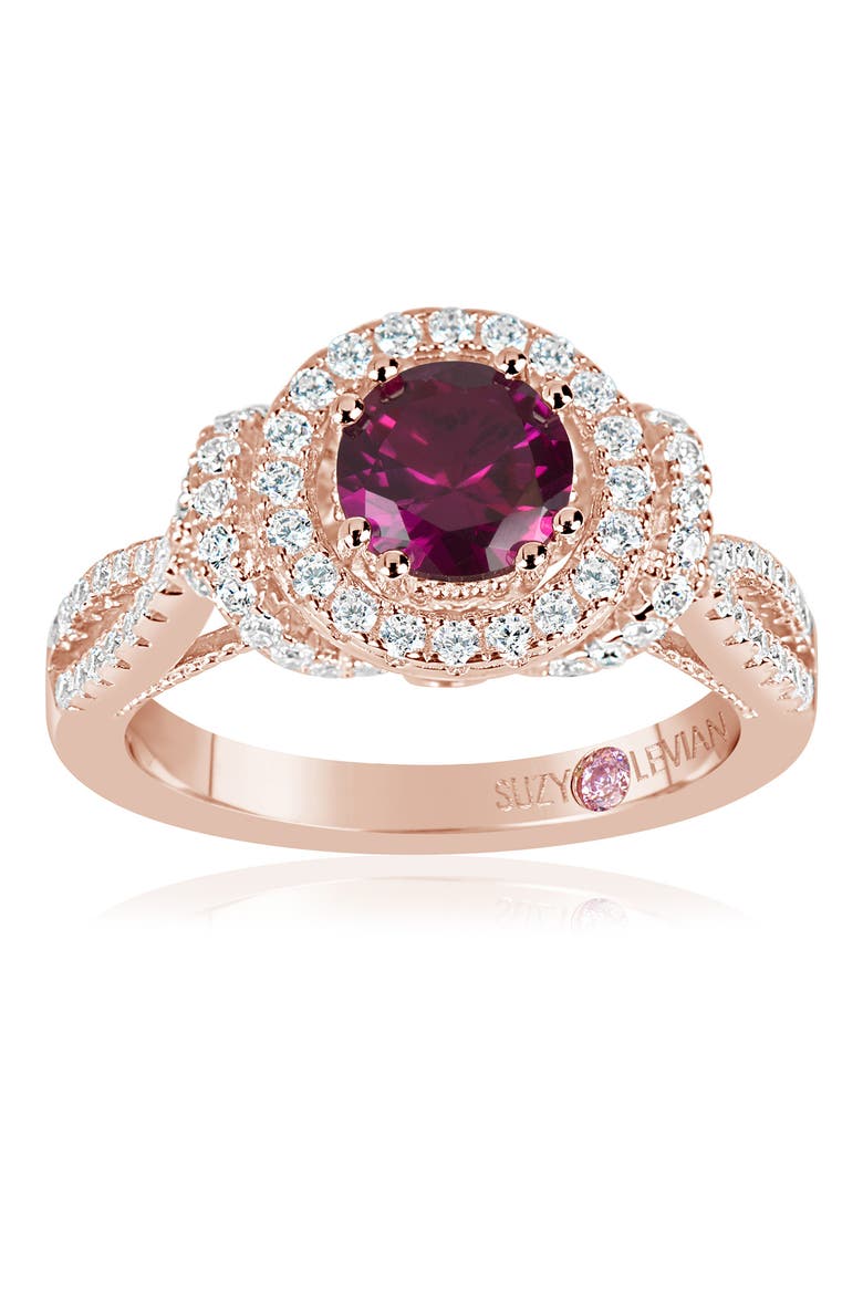 Rose Gold Plated Sterling Silver Lab Ruby CZ Ring, Main, color, RED