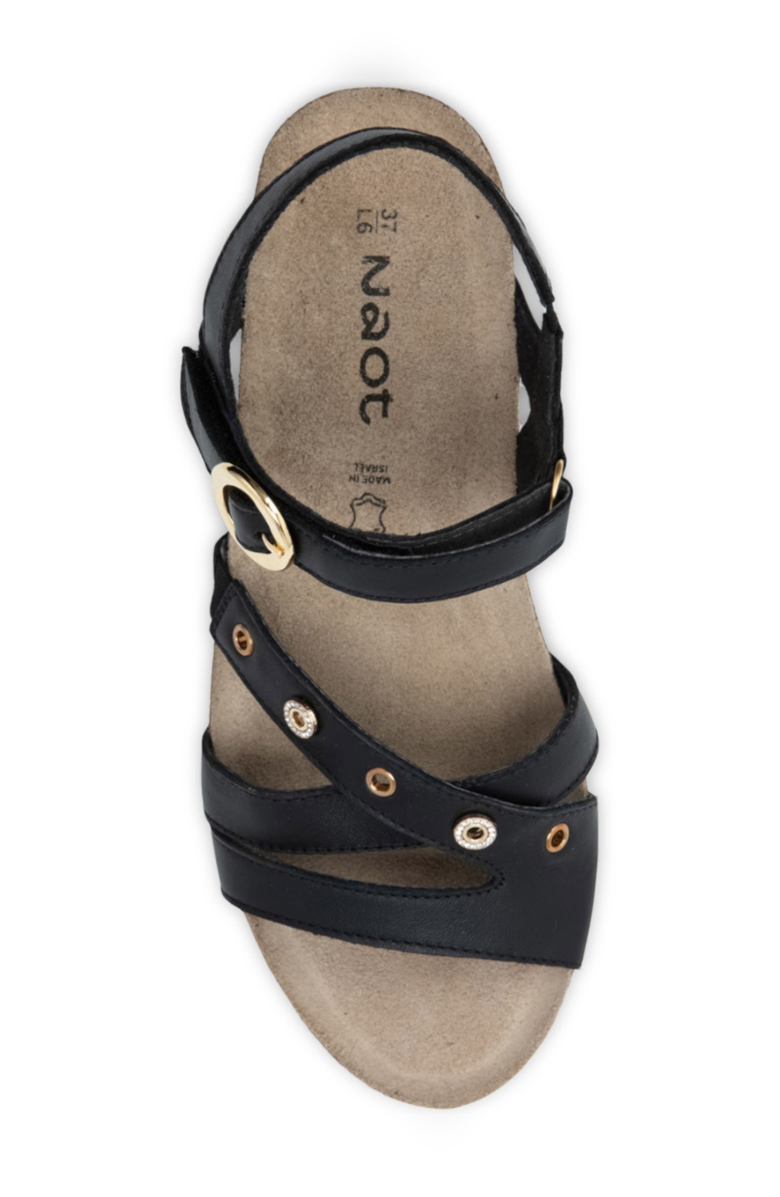 Naot Sparkle Wedge Sandal, Alternate, color, Jet Black Leather