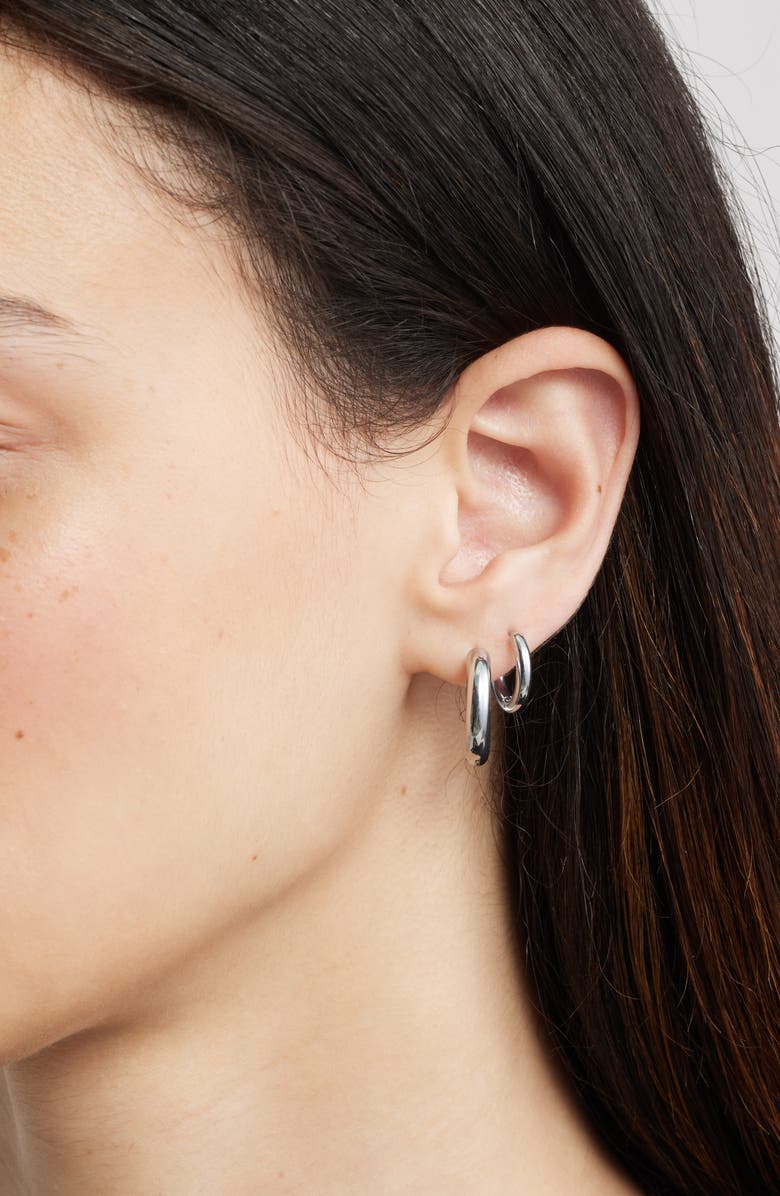 Nordstrom Set of 2 Waterproof Multisize Hoop Earrings, Alternate, color, Silver