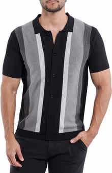 Spring + Mercer Stripe Short Sleeve Button-Up Polo Sweater