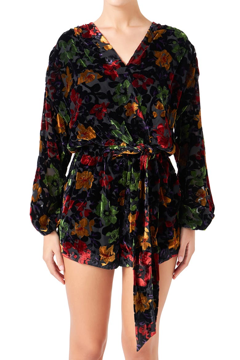 Burnout Velvet Romper, Alternate, color, BLACK
