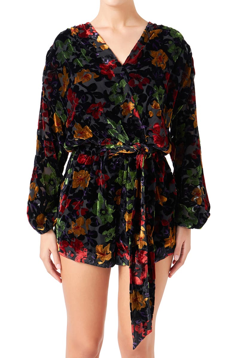Endless Rose Burnout Velvet Romper, Alternate, color, Black