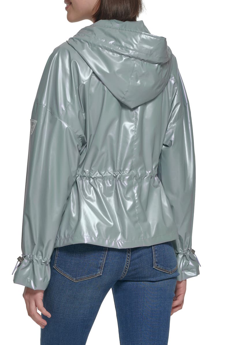 GUESS Hooded Holographic Anorak Rain Coat, Alternate, color,