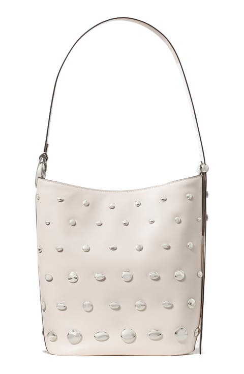 halo stud fine grain leather bucket bag