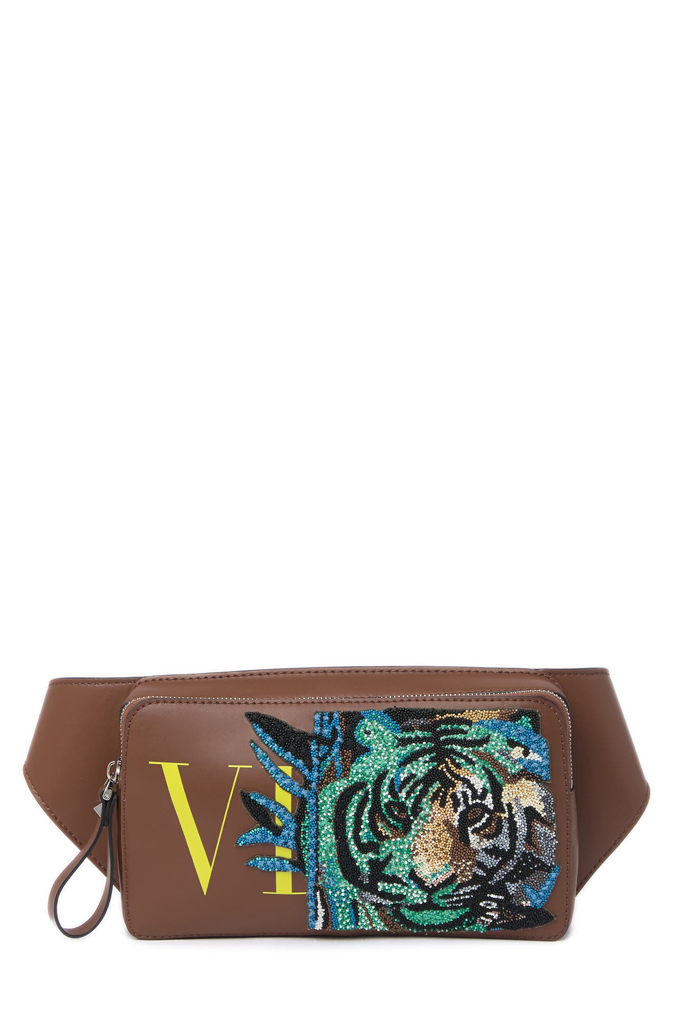 Valentino Beaded Tiger Leather Belt Bag, Main, color, 