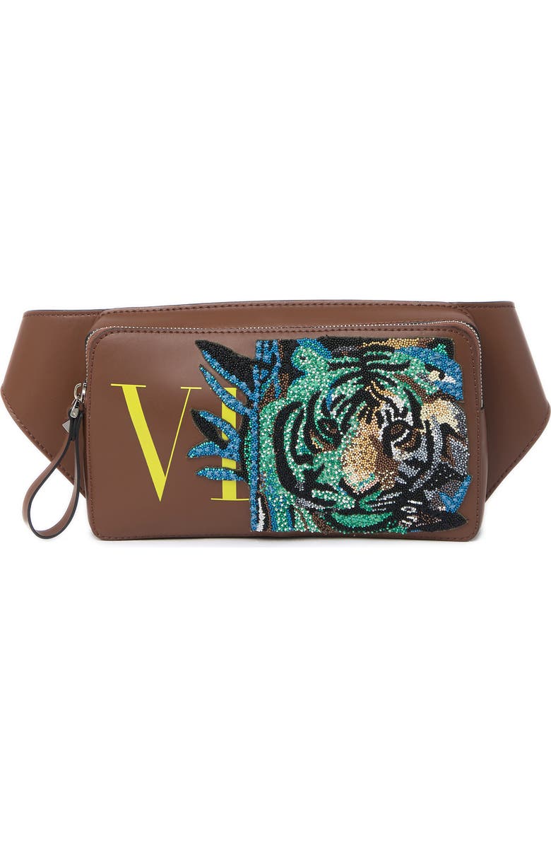 Valentino Beaded Tiger Leather Belt Bag, Main, color,