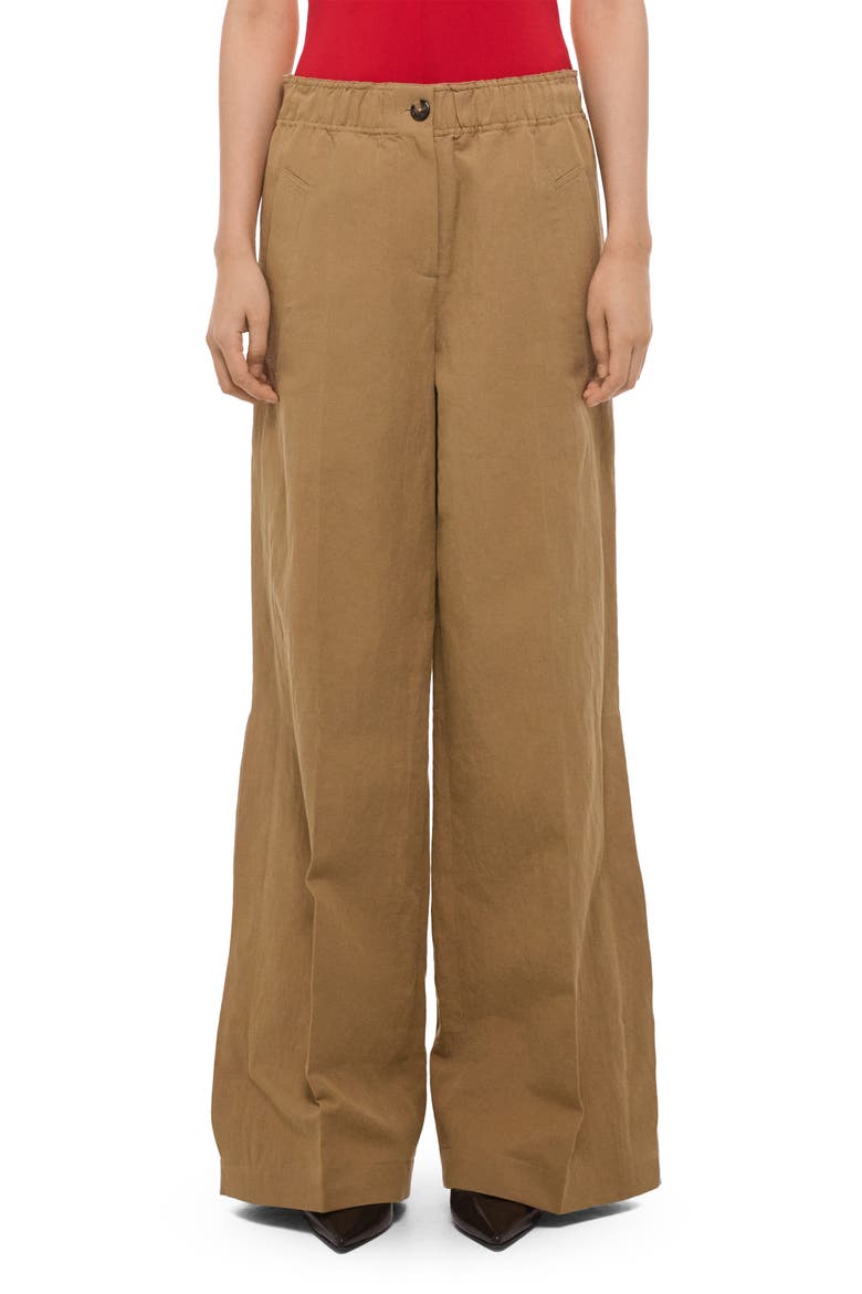 Cotton & Linen Wide Leg Trousers, Main, color, TRENCH