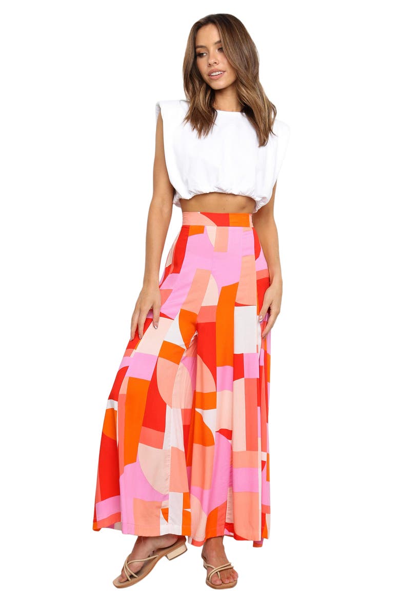 Pomoa Geo Print Wide Leg Pants, Alternate, color, PINK
