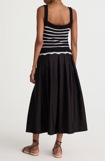 Knit & Poplin Midi Dress