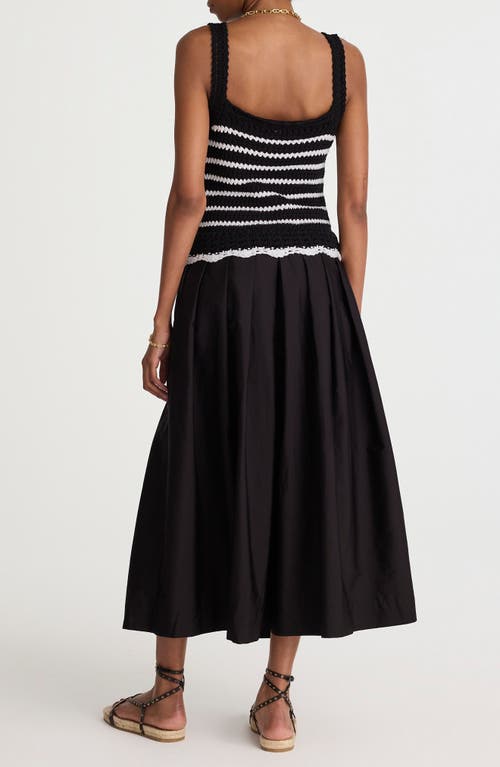 Madewell Poplin Crocheted Knit Midi Dress Jet Black And White Combo In Multi