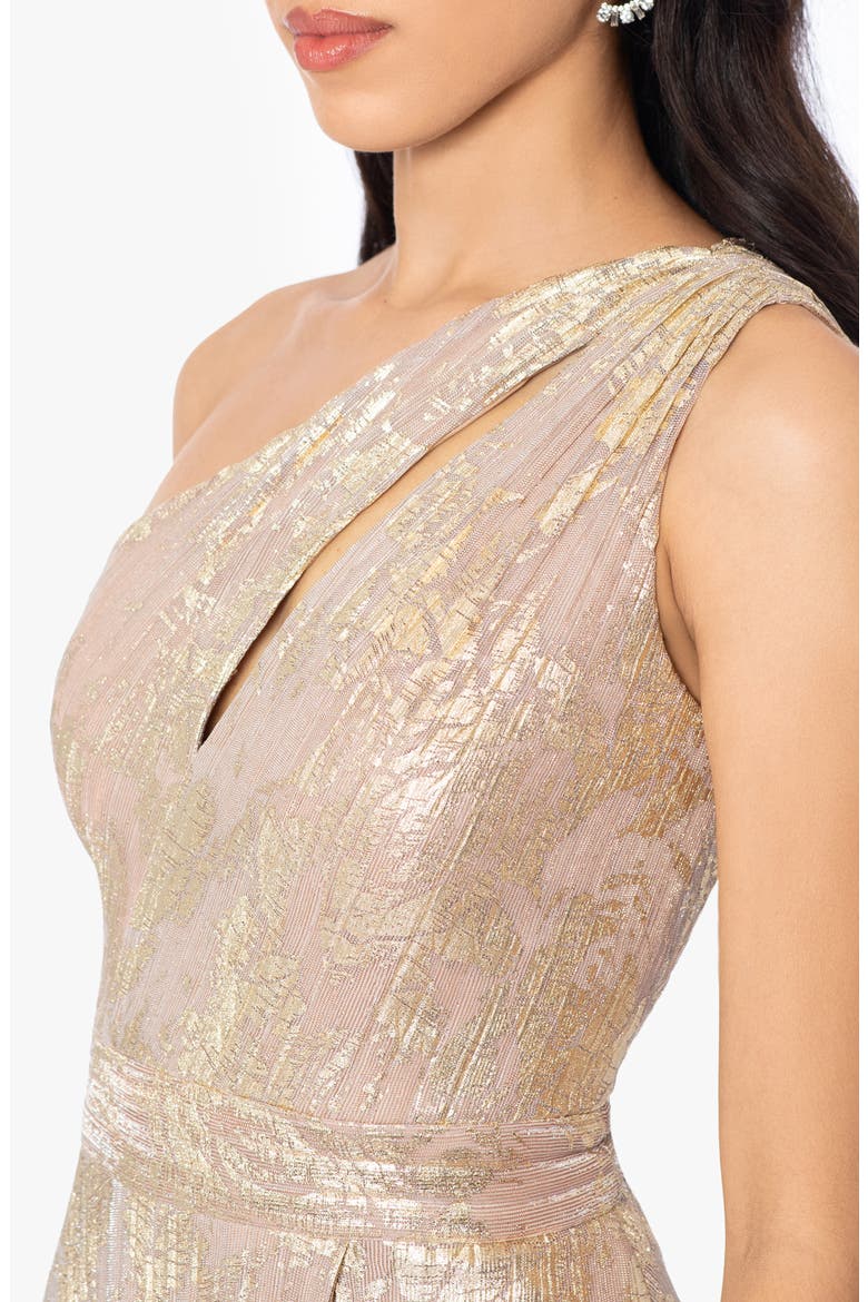 Metallic Floral One-Shoulder Sheath Gown, Alternate, color, WHITE/PINK/GOLD