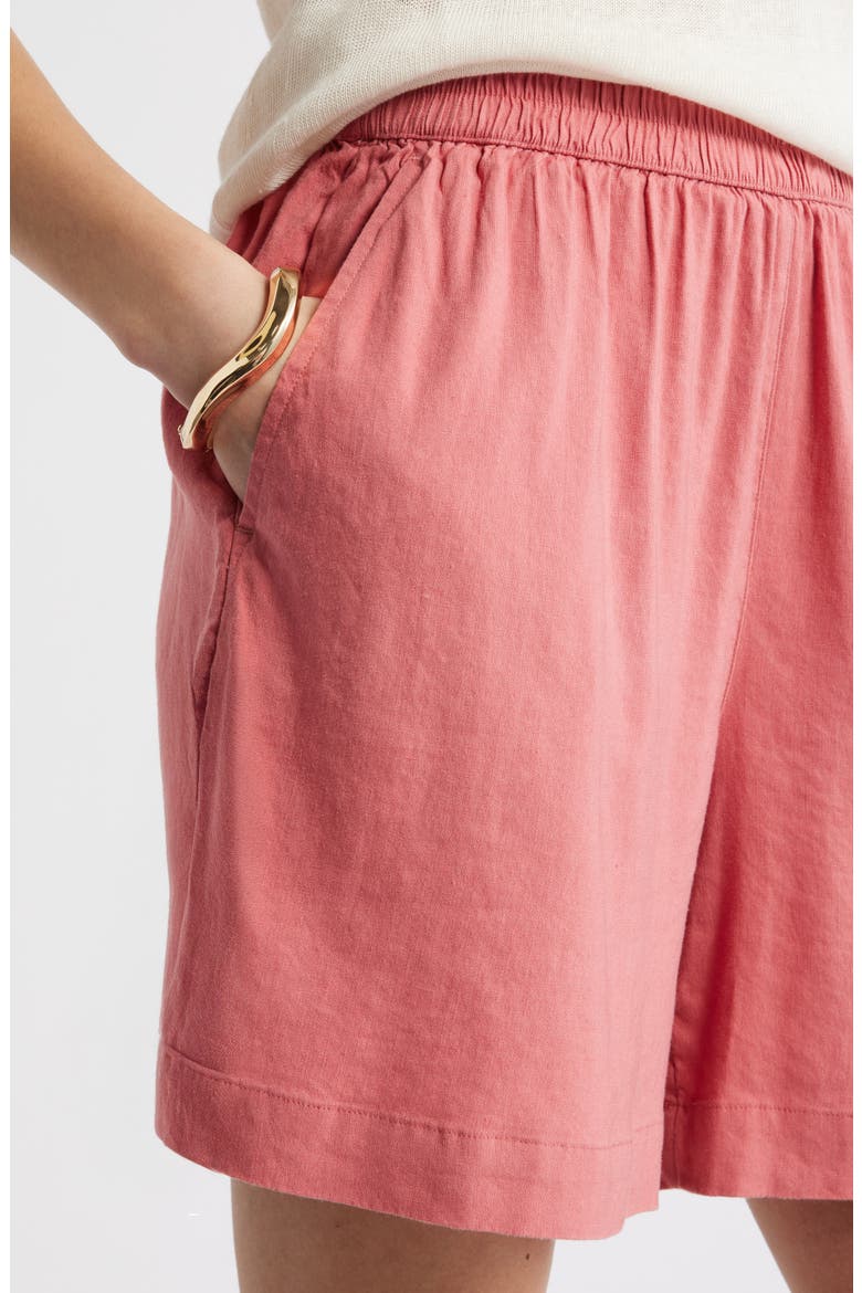 Pull-On Linen Blend Shorts, Alternate, color, PINK CLAY