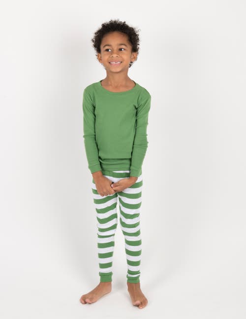 Leveret Kids Two-piece Striped Cotton Matching Family Holiday Pajamas In Green