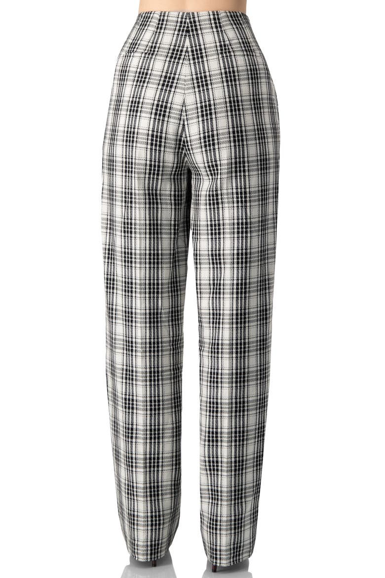 Tailored Straight-Leg Pants in Black and White Plaid, Alternate, color, Black
