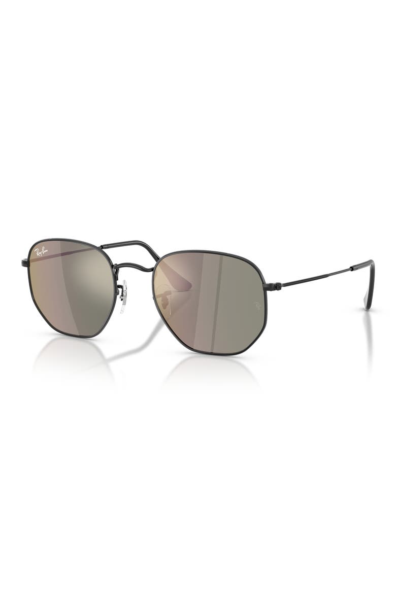 54mm Hexagonal Flat Lens Sunglasses, Alternate, color, BLACK / GREY MIRROR BRONZE