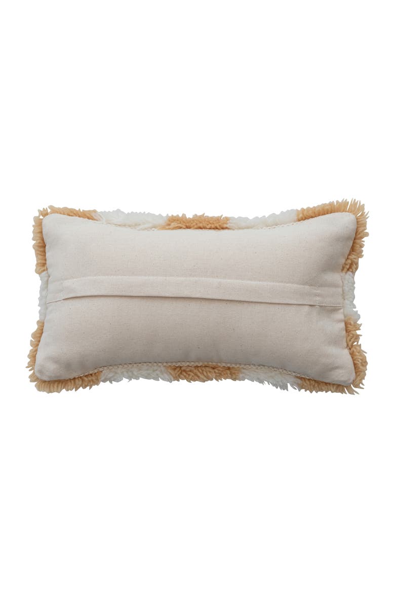 Hand-Woven New Zealand Wool and Cotton Shag Lumbar Pillow with Cotton Back, Cream and Tan, Alternate, color, Multicolor
