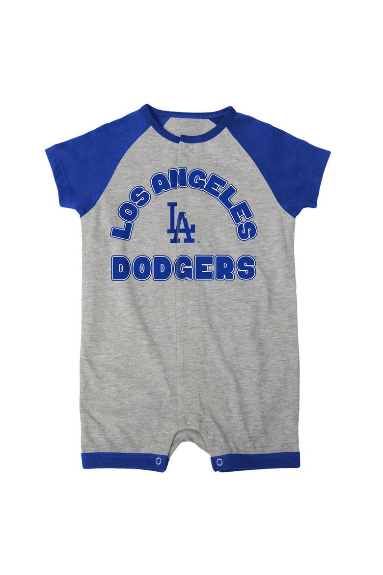 Infant  Heather Gray Los Angeles Dodgers Extra Base Hit Raglan Full-Snap Romper, Alternate, color, Heather Gray