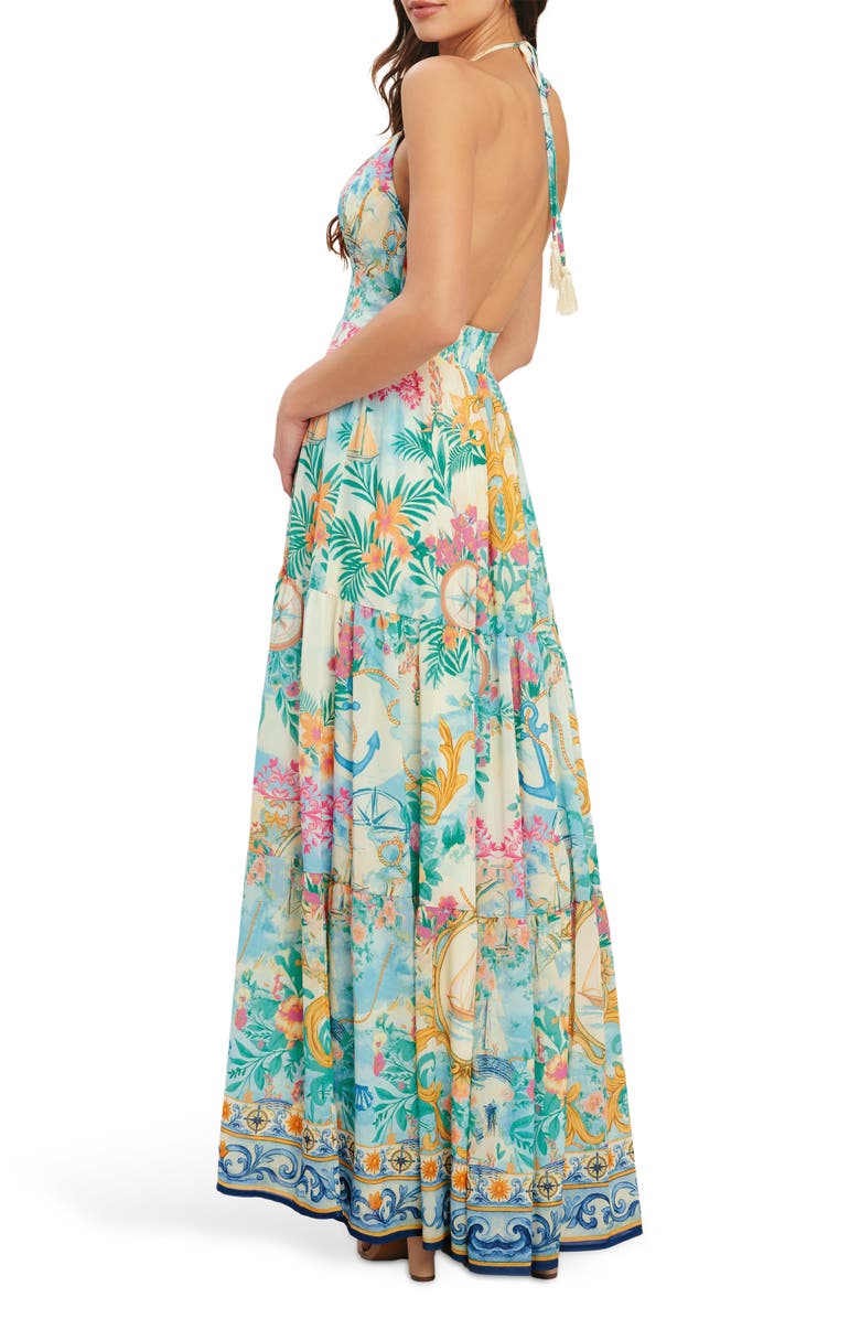 FLYING TOMATO Print Halter Maxi Dress, Alternate, color, Ivory Multi