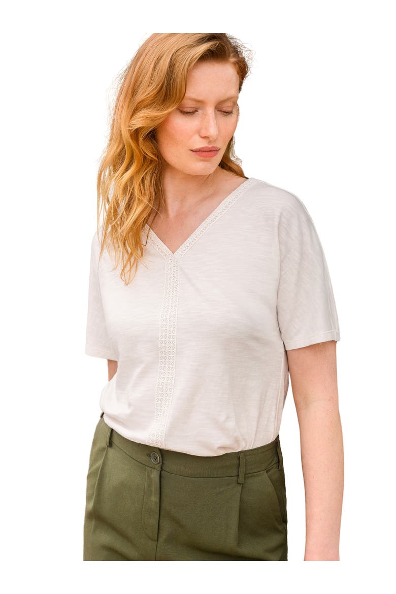 Slub Jersey V-Neck Trim Top, Main, color, CHALK