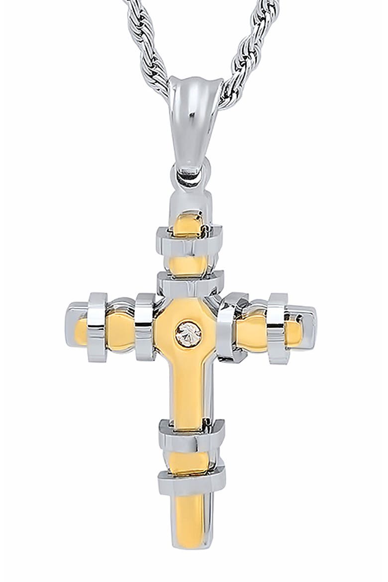 Men's Cross Pendant Necklace, Alternate, color, SILVER/GOLD