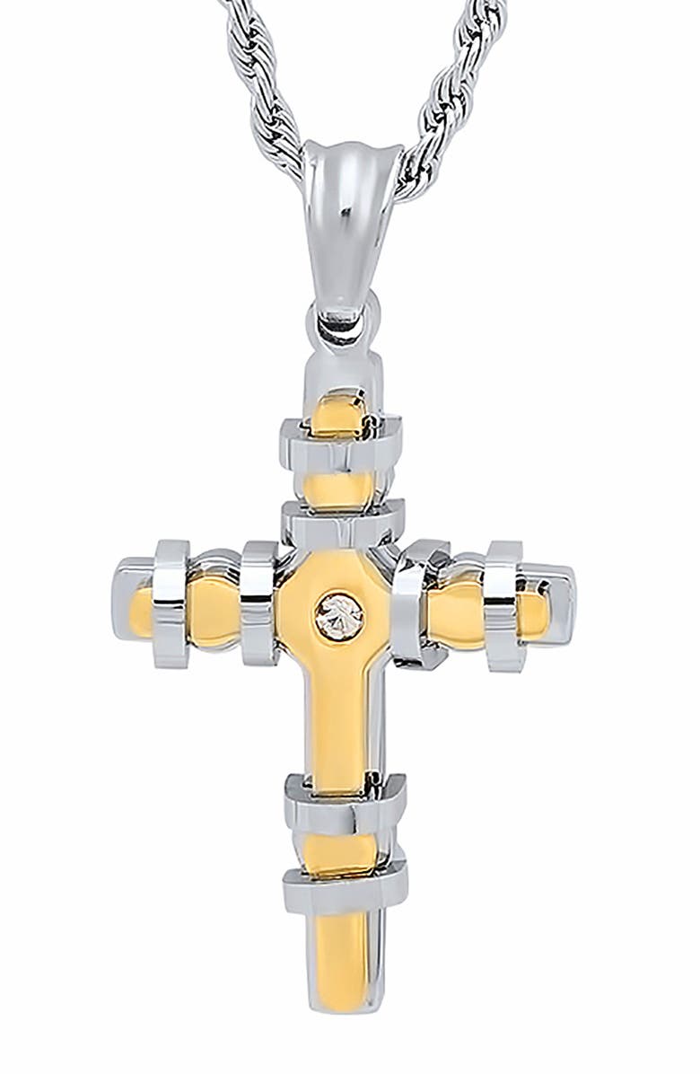 HMY JEWELRY Men's Cross Pendant Necklace, Alternate, color, Silver/ Gold
