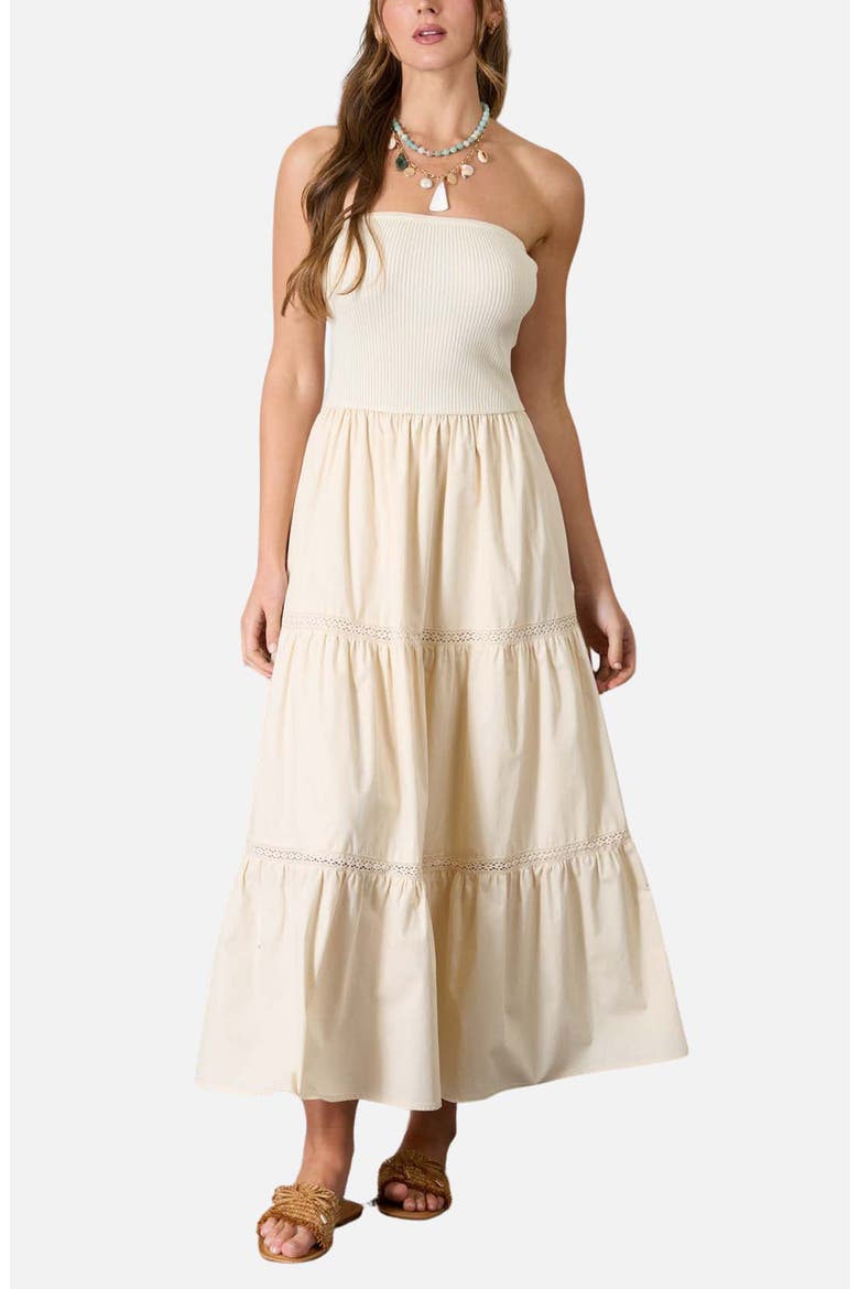 Strapless Mixed Media Midi Dress, Main, color, NATURAL