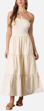 Blu Pepper Strapless Mixed Media Midi Dress